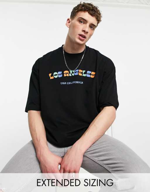 ASOS DESIGN oversized T-shirt in black with Los Angeles print