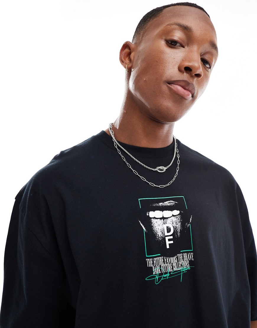 ASOS DESIGN oversized t-shirt in black with open mouth chest print