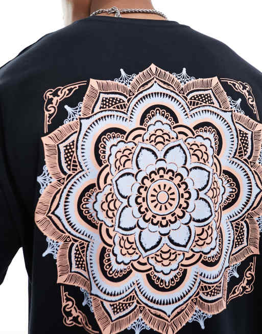 ASOS DESIGN oversized t-shirt in black with paisley back