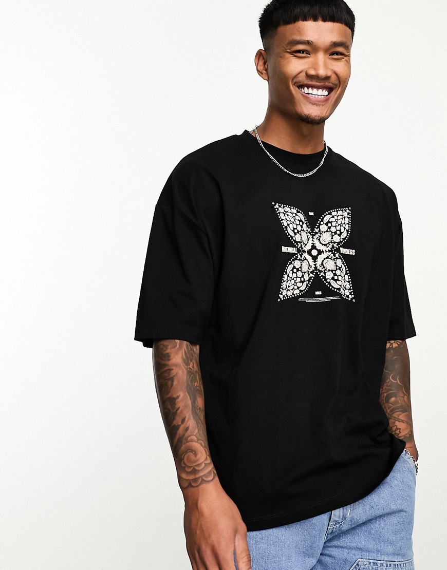 ASOS DESIGN oversized t-shirt in black with paisley front print