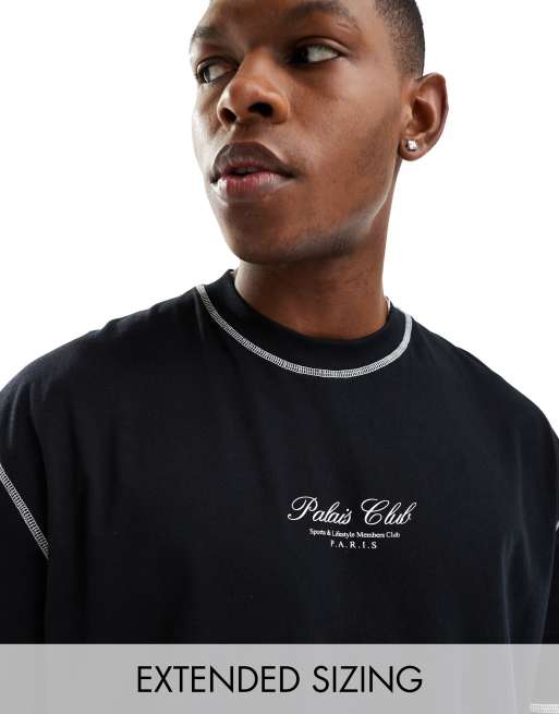 FhyzicsShops DESIGN oversized t-shirt in black with Paris club text chest print