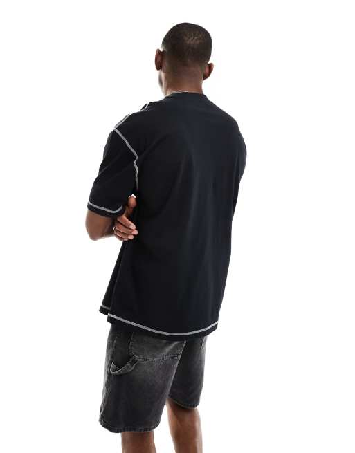 ASOS DESIGN oversized t-shirt in black with Paris club text chest print, 3 of 4