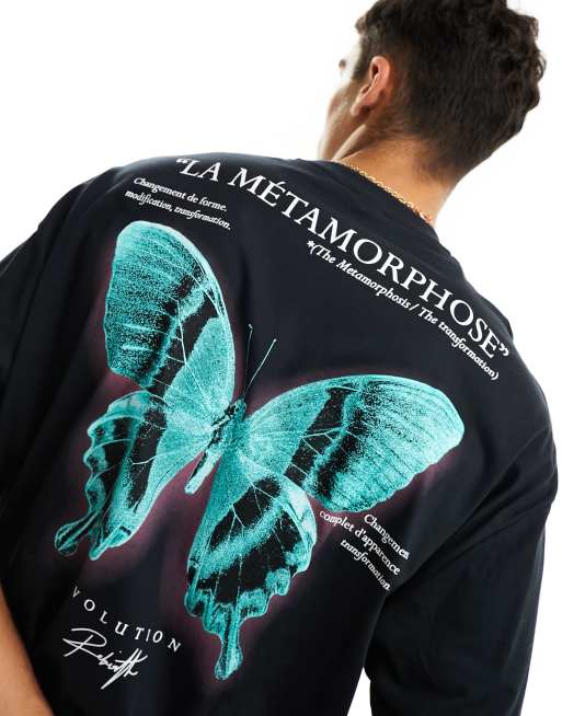 ASOS DESIGN oversized T-shirt in black with photographic butterfly