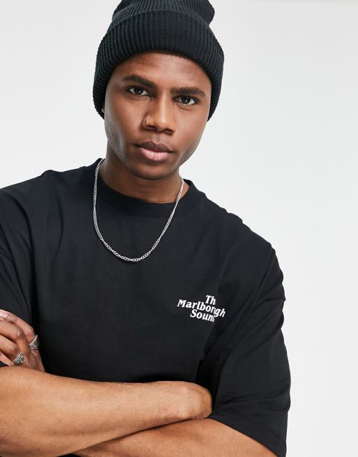 ASOS DESIGN oversized T-shirt in black with photographic spine