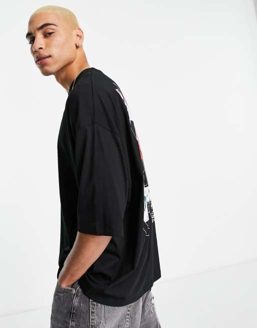 ASOS DESIGN oversized t-shirt in black with floral back print