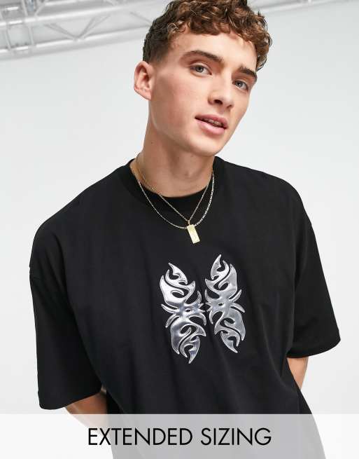 ASOS DESIGN oversized tshirt in black with raised chrome front print