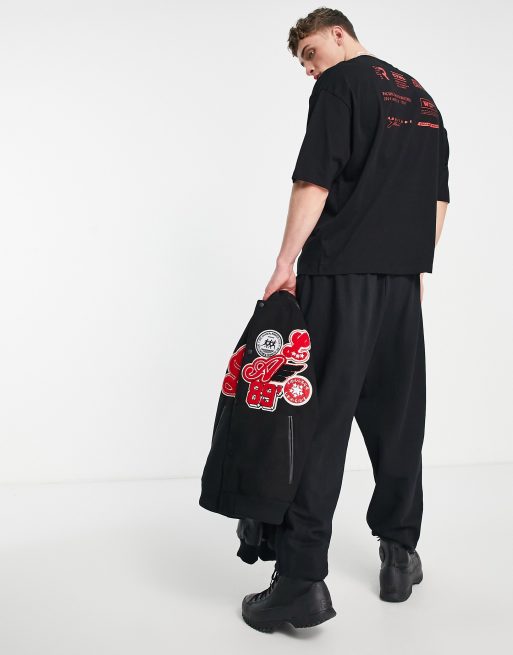 Red and store black oversized shirt