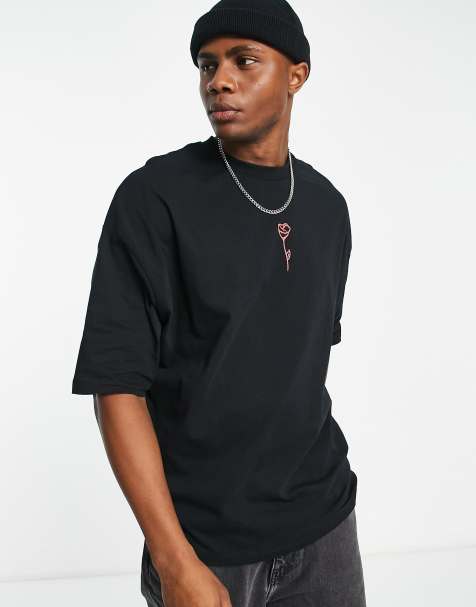 ASOS DESIGN oversized t-shirt in black with rose print - view 1