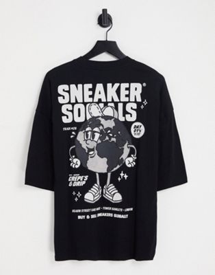 ASOS DESIGN oversized t-shirt in black with skate back & chest puff print
