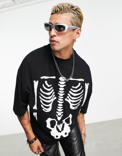 ASOS DESIGN oversized t-shirt in black with skeleton print