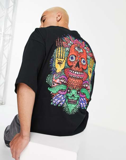 ASOS DESIGN oversized t-shirt in black with skull back print