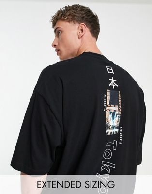 ASOS DESIGN oversized t-shirt in black with street spine print | ASOS