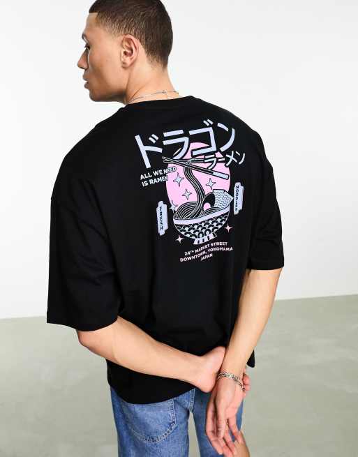 ASOS DESIGN oversized t-shirt in black with sushi graphic