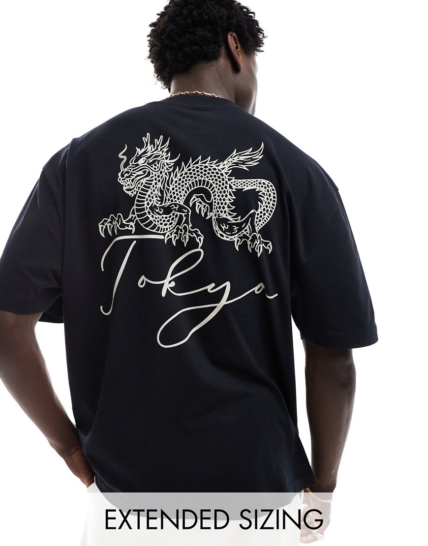 ASOS DESIGN oversized t-shirt in black with Tokyo dragon back print