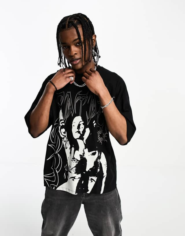 ASOS Design oversized t-shirt in black with visual grunge print