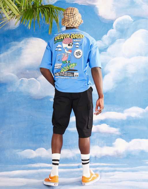 ASOS DESIGN - Oversized T-shirt in blauw met striptekeningprint op de rug en borst, 4 van 4