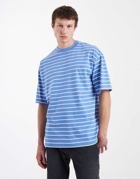 ASOS DESIGN - Oversized T-shirt in blauw met witte strepen - view 1