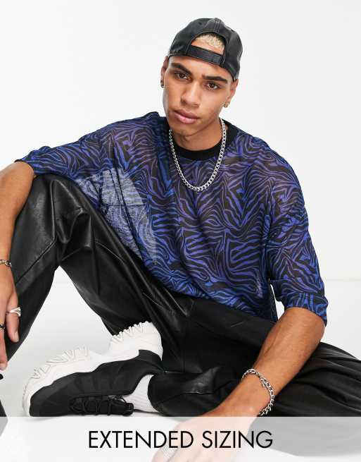 ASOS DESIGN - Oversized T-shirt in blauwe en zwarte doorschijnende stof