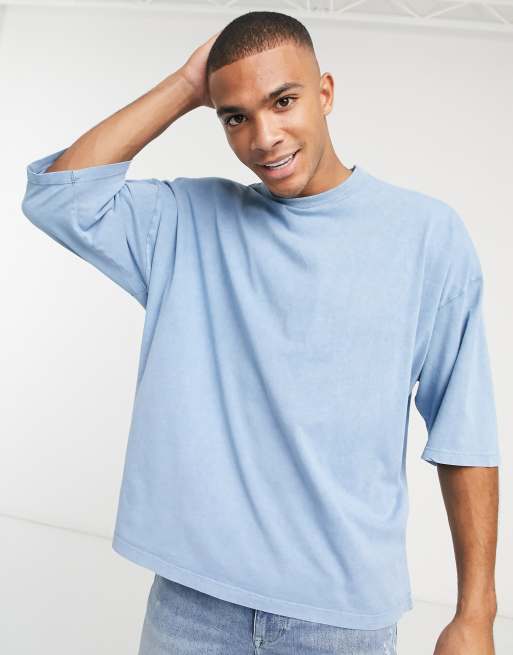 ASOS DESIGN Oversized T-Shirt In Blue Acid Wash With New York City