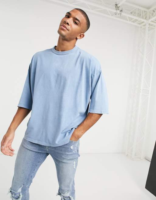 ASOS DESIGN Oversized T-Shirt In Blue Acid Wash With New York City