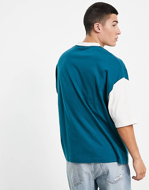  oversized t-shirt in blue and ecru colour block with San Francisco city print 