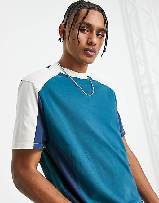 T-Shirts & Vests oversized t-shirt in blue and ecru colour block 