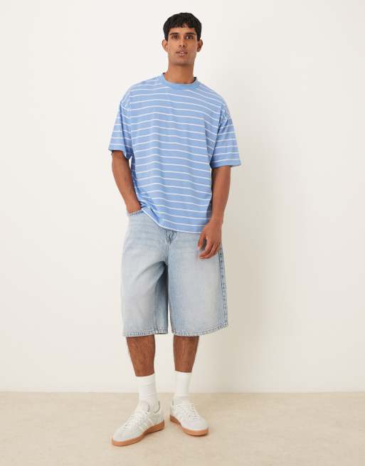 ASOS DESIGN oversized t-shirt in blue and white striped texture , 2 of 5