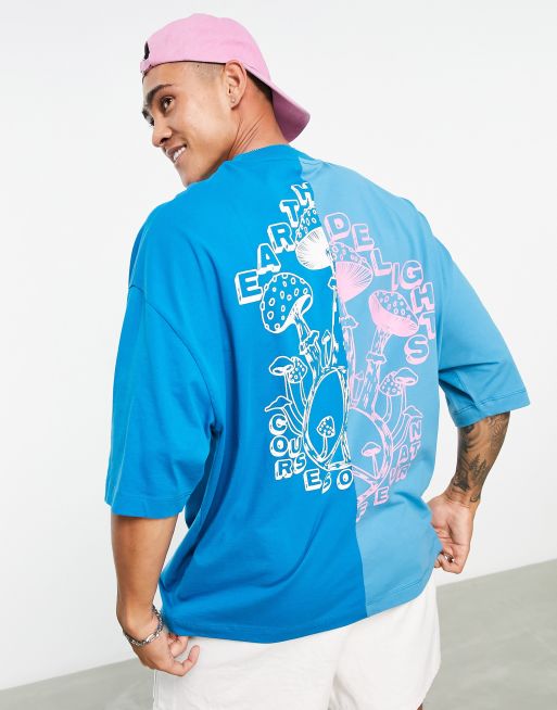 ASOS DESIGN oversized t-shirt in blue colour block with back print | ASOS