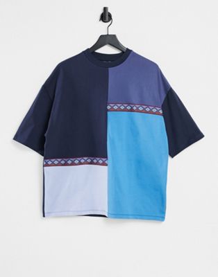 ASOS DESIGN oversized t-shirt in blue colour block with tape | ASOS