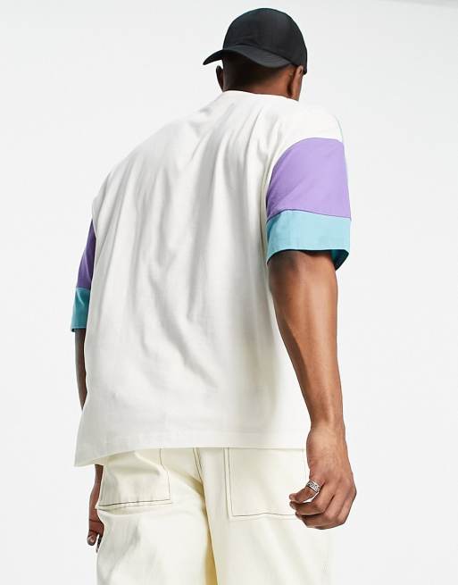 ASOS DESIGN oversized t-shirt in blue & ecru colour block with Atlanta city print, 3 of 4