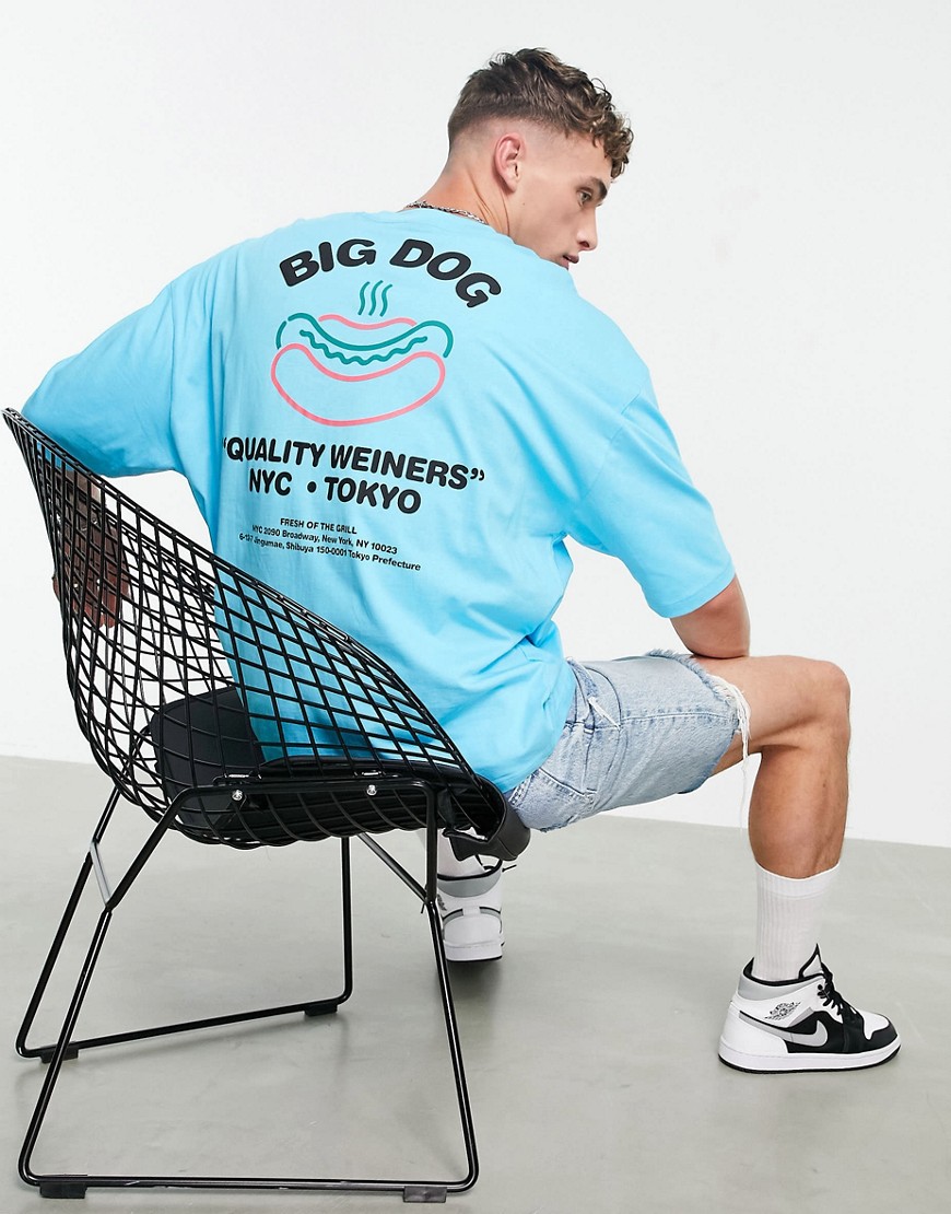 ASOS DESIGN oversized T-shirt in blue organic cotton blend with cartoon back print-Blues