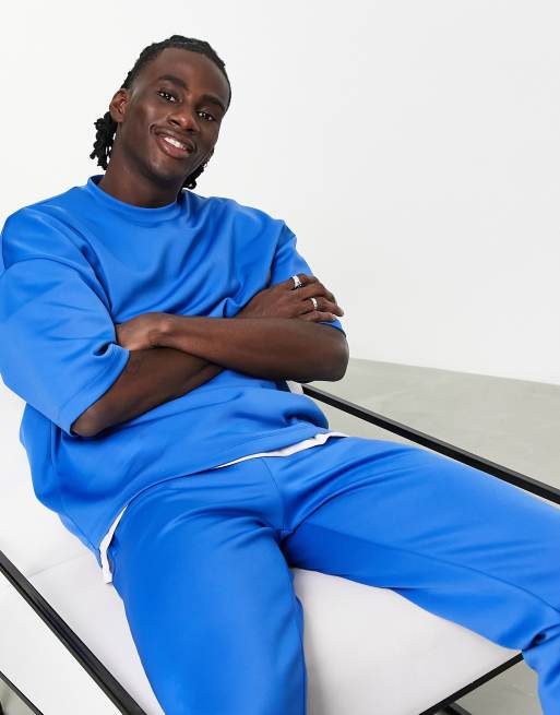 ASOS DESIGN oversized t-shirt in blue scuba (part of a set)
