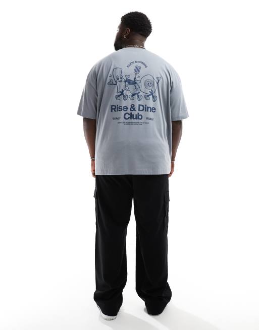 ASOS DESIGN oversized t-shirt in blue with cartoon back print, 2 of 4