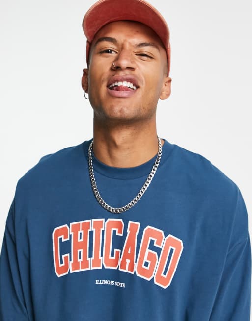 ASOS DESIGN oversized t-shirt in deep blue with Chicago city print -  ShopStyle