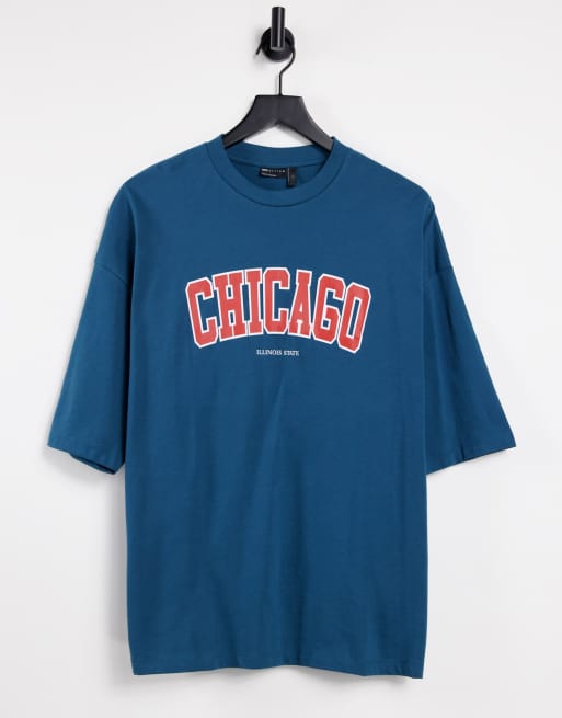 ASOS DESIGN oversized t-shirt in blue with Chicago city print