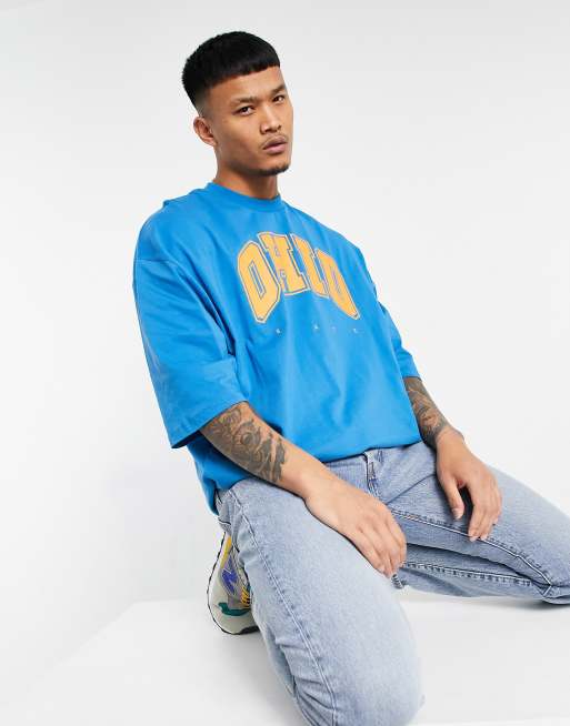 ASOS DESIGN oversized t-shirt in blue with collegiate Ohio print