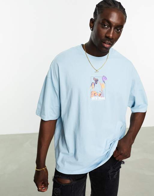 ASOS DESIGN oversized t shirt in blue with front photographic print