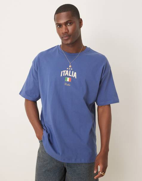 ASOS DESIGN oversized t-shirt in blue with Italy chest print - view 1