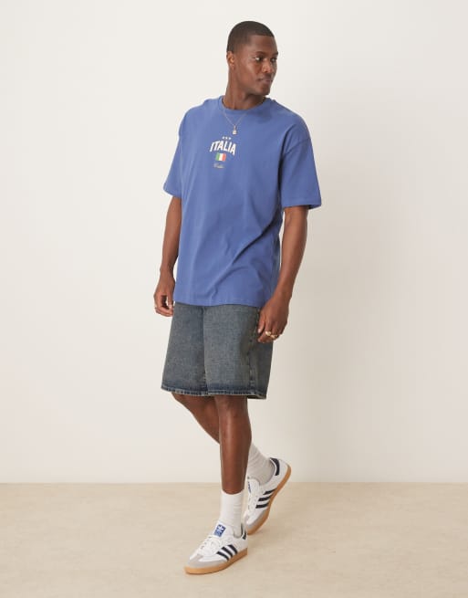 ASOS DESIGN oversized t shirt in blue with Italy chest print