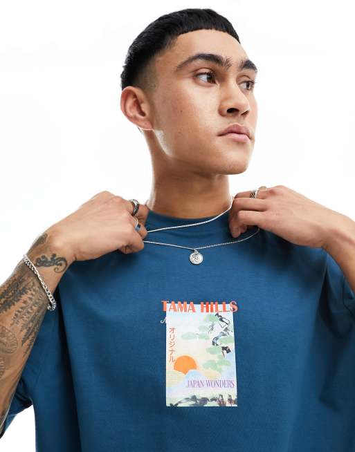 ASOS DESIGN oversized t-shirt in blue with scenic chest print | ASOS