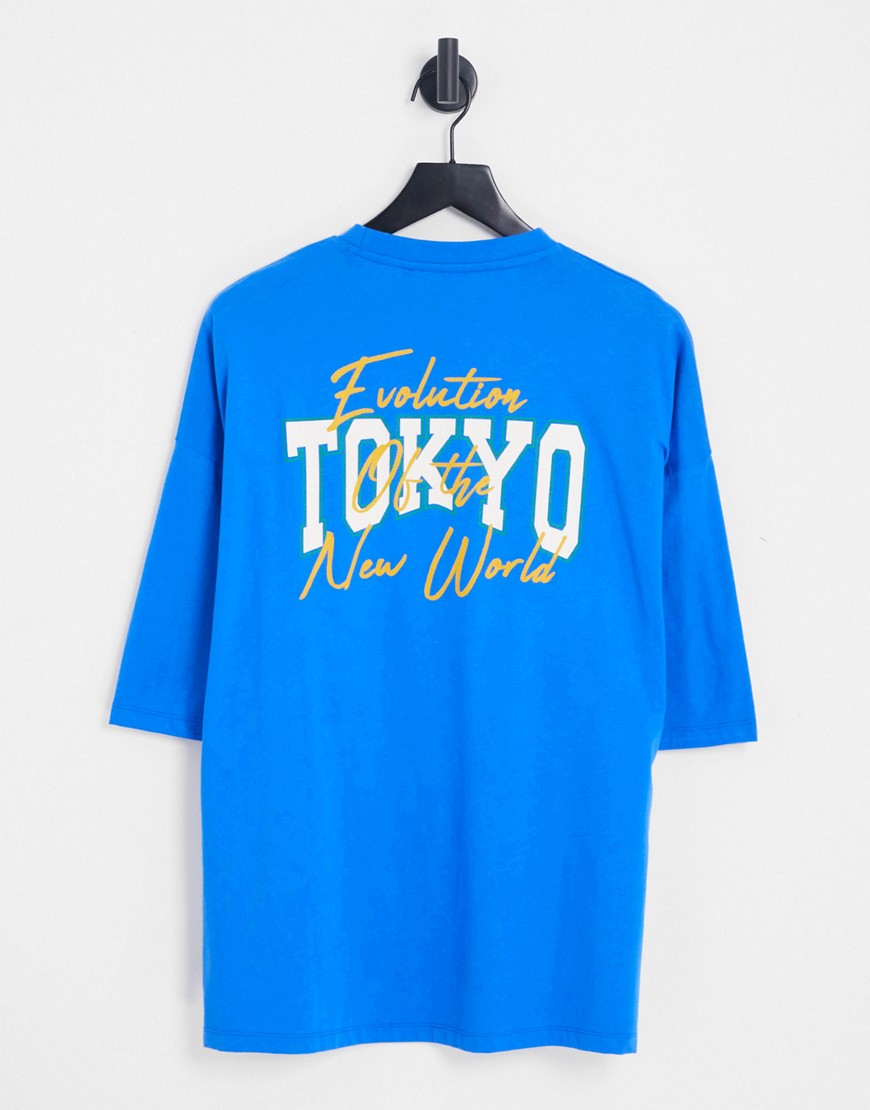 ASOS DESIGN oversized t-shirt in blue with Tokyo city back print