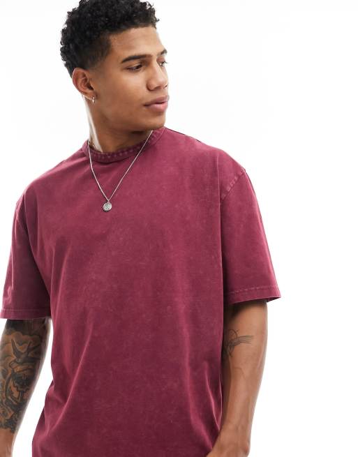 ASOS DESIGN - Oversized T-shirt in bordeauxrood met wassing