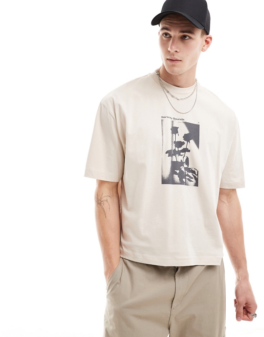 ASOS DESIGN oversized t-shirt in boxy fit with floral chest print-Neutral