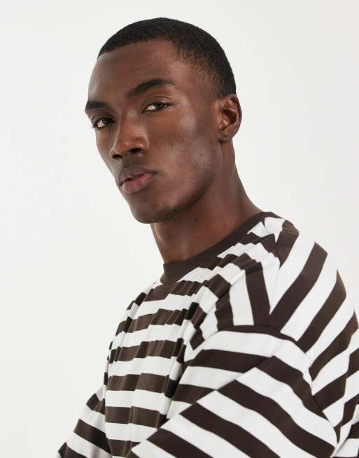 ASOS DESIGN oversized t-shirt in brown and cream stripe, 4 of 5