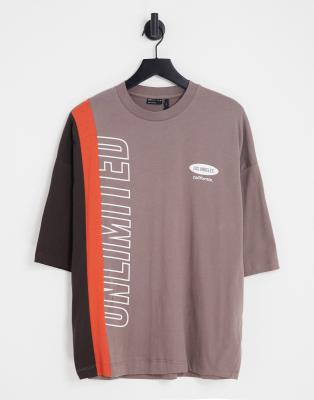 ASOS DESIGN oversized t-shirt in brown colour block with text print | ASOS