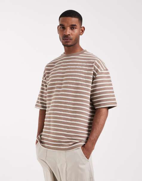 ASOS DESIGN oversized T-shirt in brown seersucker fabric - view 1