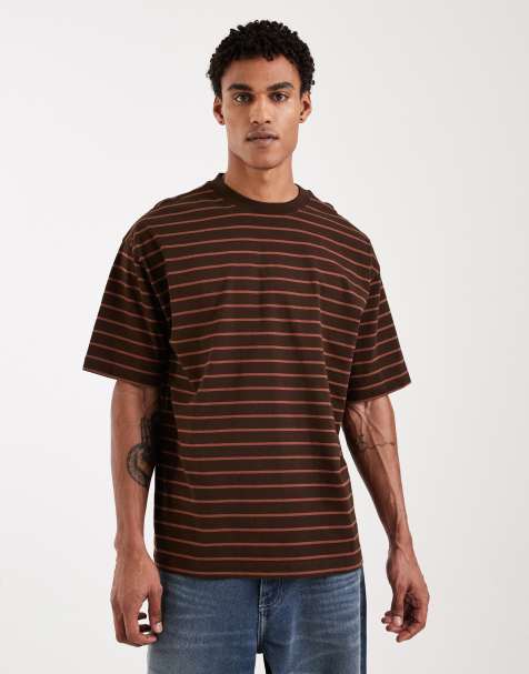 ASOS DESIGN oversized T-shirt in brown stripe - view 1