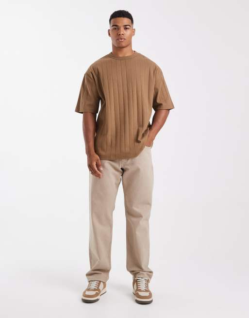 ASOS DESIGN oversized t-shirt in brown textured rib , 2 of 5