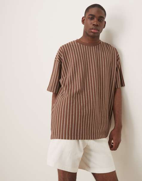 ASOS DESIGN oversized t-shirt in brown textured stripe - view 1