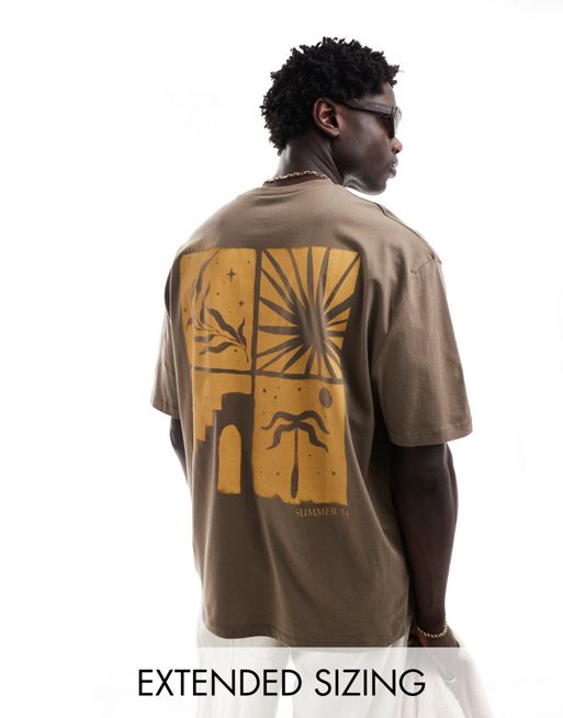 FhyzicsShops DESIGN oversized t-shirt Logo in brown with abstract celestial back print